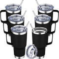 20 oz Tumbler with Handle Stainless Steel Insulated Coffee Tumbler with Lid and Straw Double Wall Vacuum Insulated Coffee Mug Leak Proof Travel Mug Tumbler for Hot and Cold Drink (Black,6pack)