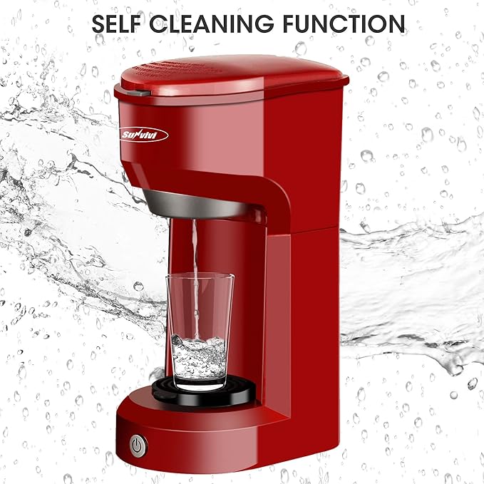 SUNVIVI Coffee Maker, Single Serve Brewer for Single Cup, One Cup Coffee Maker With Permanent Filter, 6oz to 14oz Mug, One-touch Control Button with Illumination,Red (ETL Certified)