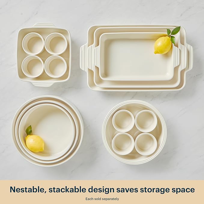 Pyrex 3-Piece Round Ceramic Bakeware Set, Nonstick, Pie, Cake, Lasagna Oven Pans, Bakers, For Baking, Roasting, Steaming