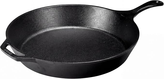 Lodge Seasoned Cast Iron Skillet - Frying Pan for the Stove, Grill or Campfire - Cooks Evenly - Features Easy-Grip Teardrop Handle - Non-Toxic, Nonstick & Long-Lasting - 15 Inches