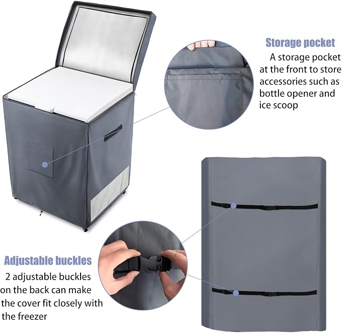 Deep Freezer Covers for Outside,Heavy Duty 600D Durable Chest Freezer Cover Waterproof,Outdoor Freezer Covers for Outside 7.0 Cubic Feet Chest Freezer,Top Can Be Opened(33"W x 22.5"D x 33.5"H,Grey)