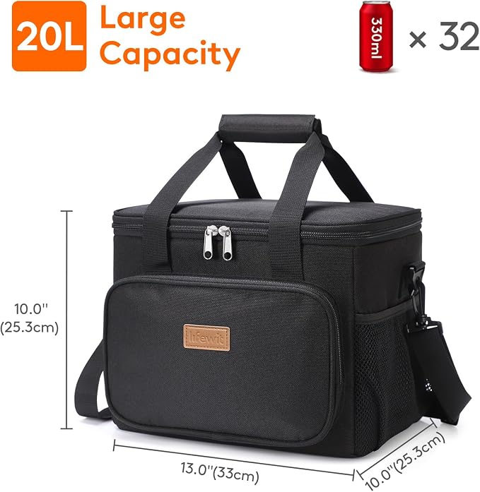 Lifewit Large Lunch Bag, Insulated Lunch Box, Soft Cooler Cooling Tote for Adult Men Women, Black 32-Can (20L)