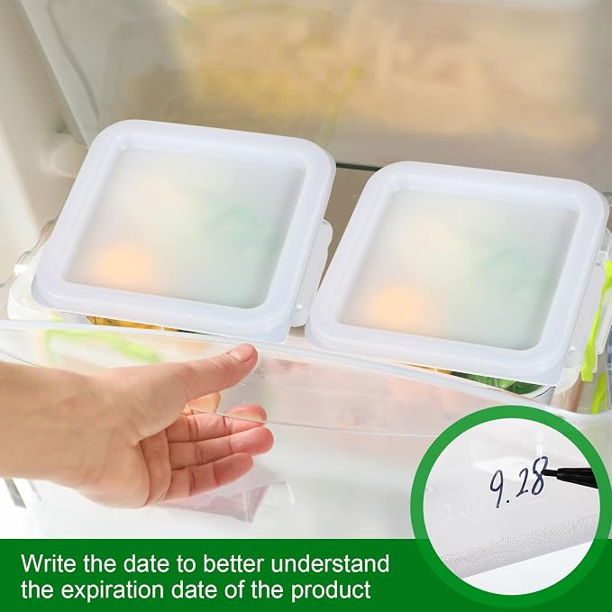 FoldTier 2 Pieces Square Food Storage Containers Polycarbonate Clear food Container with Lid Commercial Storage with Graduations for Commercial Kitchen Dough Marinating Meat (White,2 Qt,4 Qt)