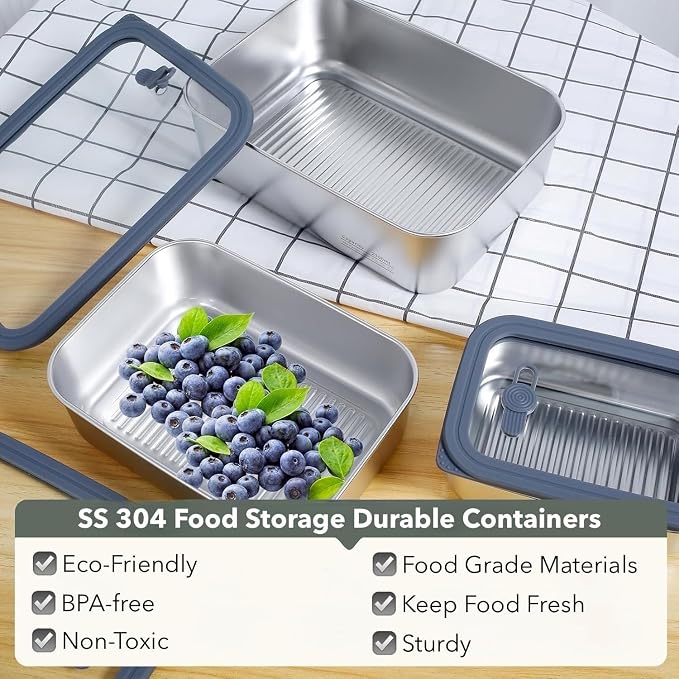 Stainless Steel Food Storage Containers-3Pcs Leakproof, Airtight Stainless Steel Bowls with Lids, Freezer/Dishwasher/Microwave Safe Containers, Durable & Stackable Stainless Steel Containers with Lids
