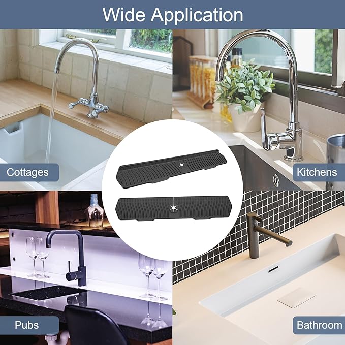 Faucet Guard - 90 Foldable Draining Mat for Kitchen & Bathroom Sink with 2 Drain Ports (Black, 29.9"*5.9")