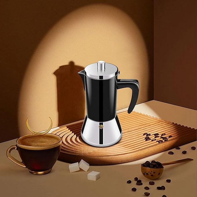 4 Cup Thickened 304 Stainless Steel Moka Pot Stovetop Espresso Maker Cafeteras Italian Percolator Espress Makers Capable Greca Mocha Coffee Machine for Induction Home and Camping 200ml 6.6oz
