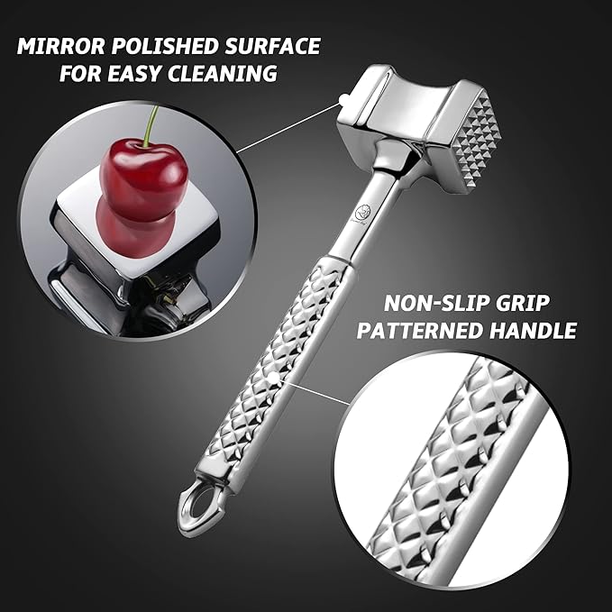 Gourmet Easy BBQ Pro Kit - Meat Tenderizer Stainless Steel - Meat Hammer + Basting Brush All-In-1 with Sauce Bottle - BBQ Accessories (Black)