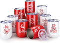 Uiifan 10 Pack Christmas Tumblers Gifts 12 Oz Xmas Funny Tumbler Christmas Stainless Steel Coffee Mugs Set Xmas Insulated Travel Cup with Straw Lid for Family Xmased Holiday Gift (Red White)