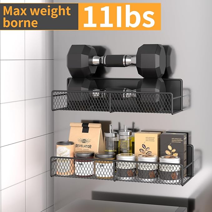 6 Pack Magnetic Shelves for Washing Machine, Magnetic Spice Rack Organizer for Refrigerator, Magnetic Shelf with Hanger Organizer, Metal Magnetic Basket, Laundry Organization and Storage, Black