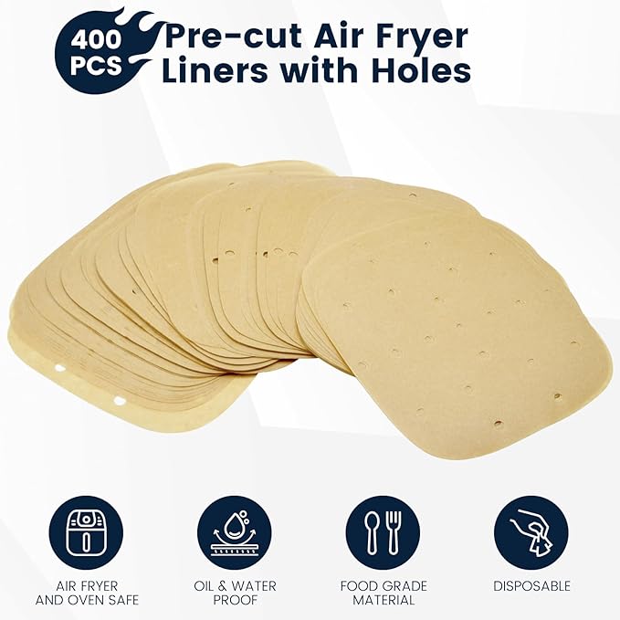 400PCS 6.3 Inch Square Air Fryer Parchment Paper Liners Disposable, Unbleached, Perforated Steamer Liners for 2-5QT Basket Air Fryer, Microwave Oven, Frying Pan, Plate