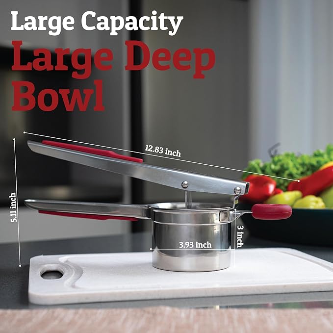 PriorityChef Large 15oz Potato Ricer With 3 Discs, Heavy Duty Stainless Steel Potato Ricer for Mashed Potatoes, Potato Masher, Press and Ricer Kitchen Tool, Red