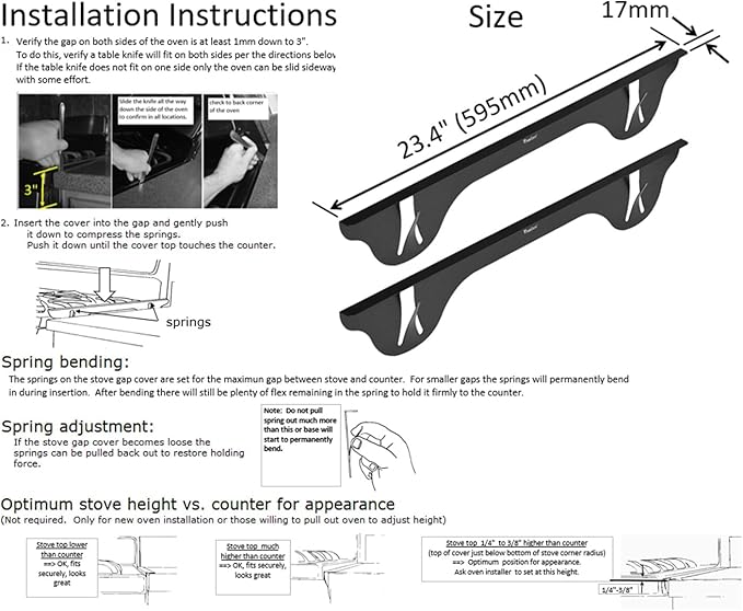TrueGem Stove Gap Covers - 23.4", Black, Stainless Steel