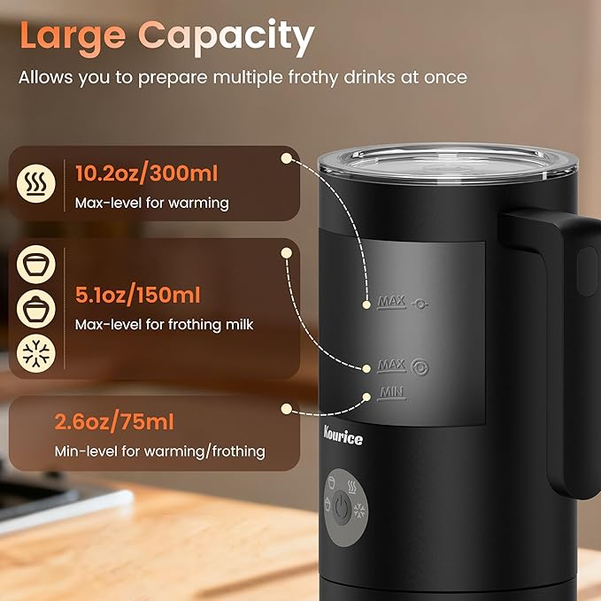 4-in-1 Electric Milk Frother & Steamer – Automatic Frother Machine, Barista-Style Hot & Cold Foam for Lattes, Cappuccinos, Iced Coffee, Quiet, One-Touch, Easy to Clean