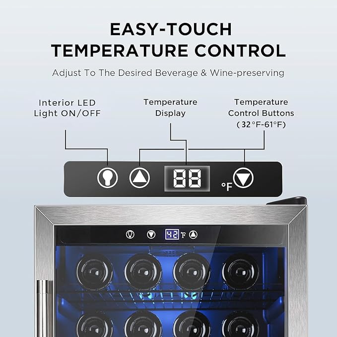 Electactic Wine Cooler 37 Bottle Freestanding Fridge with Stainless Steel Reversible Glass Door, 145 Can Beverage Refrigerator Quiet Compressor for Home Kitchen Bar, 4.5 Cu.ft Silver