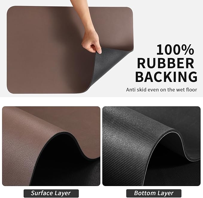 HotLive Dish Drying Mat for Kitchen Counter, Heat Resistant Drainer Mats with Non-slip Rubber Backed, Hide Stain Kitchen Super Absorbent Draining Mat, Easy to Clean Dish Rack Pad, Brown 18"x32"
