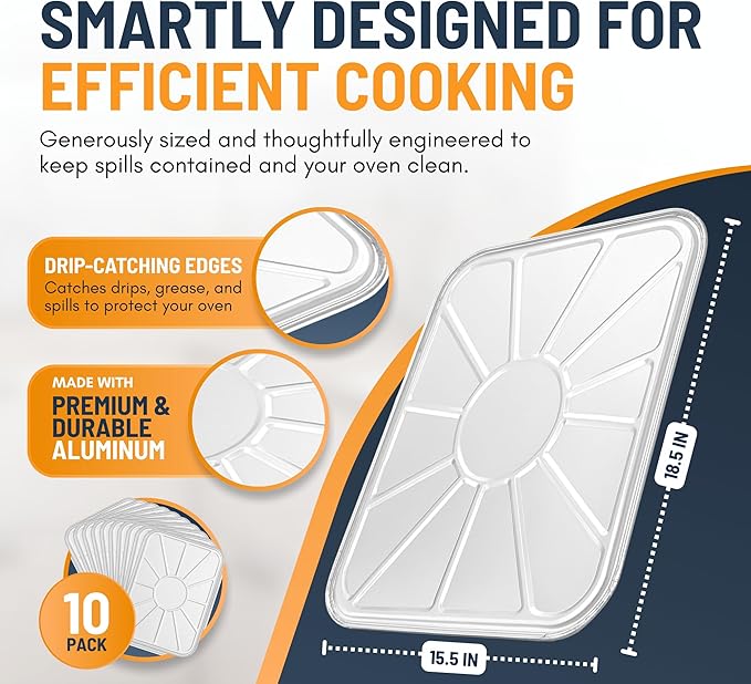 Aluminum Oven Liners for Bottom of Oven (10 Pack), Disposable Foil Oven Liners for Bottom of Oven, Oven Drip Pans, Oven Liners for Bottom of Electric Oven and Gas Oven, Oven Liner, 18.5" x 15.5”