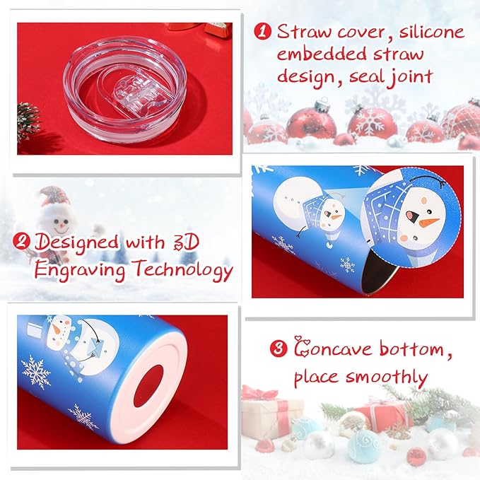 Sliner 6 Pcs Christmas Skinny Tumblers Set 20 oz Christmas Stainless Steel Travel Coffee Mug Holiday Insulated Water Tumbler with Lid and Straw Xmas Gift Set for Women Men Friends Family (Winter)