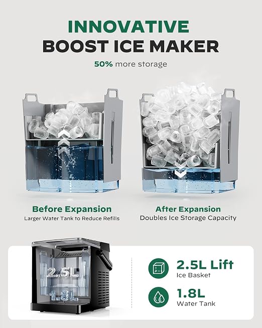 Silonn Countertop Ice Maker, 2.5L Ice Basket & 1.8L Water Tank, 9 Bullet Ice Cubes in 6 Minutes, LED Touch Control, Self-Cleaning Ice Machine, 2 Ice Sizes for Home Kitchen RV