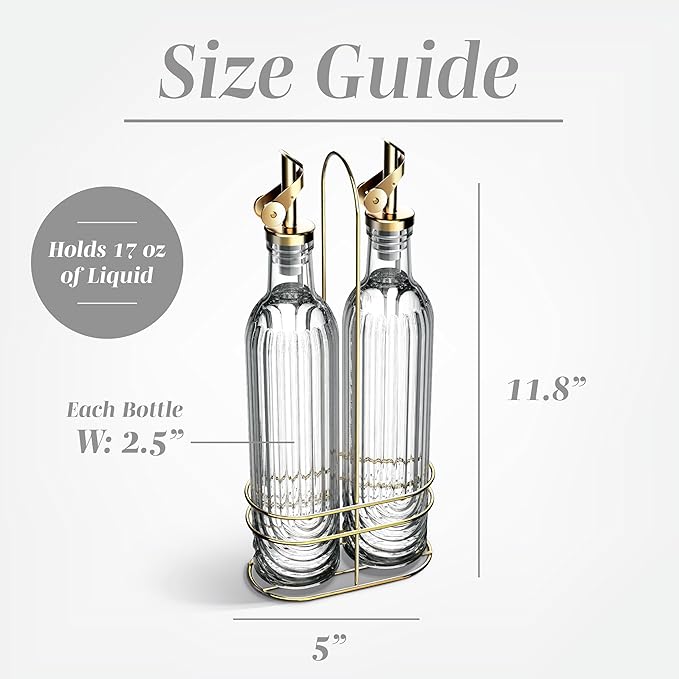 COOK WITH COLOR Glass Olive Oil Bottle Dispenser - 2 Pack- 17oz Oil and Vinegar Cruet - Olive Oil Carafe Decanter for Kitchen, Elegant Fluted, Clear