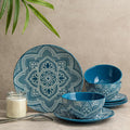 Bzyoo 12-Piece Ceramic Dinnerware Set: La La Mandala Blue Dish Set Design for Every Occasion - Microwave & Dishwasher Safe Stackable Plates Bowls