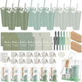 Nuogo 12 Sets New Parent Shower Prizes for Player Winners Adult, Wedding Bridal Shower Gift, Plastic Tumbler Notebook Scented Candle Ballpoint Pen Bag (Gradient Green,Classic Style)