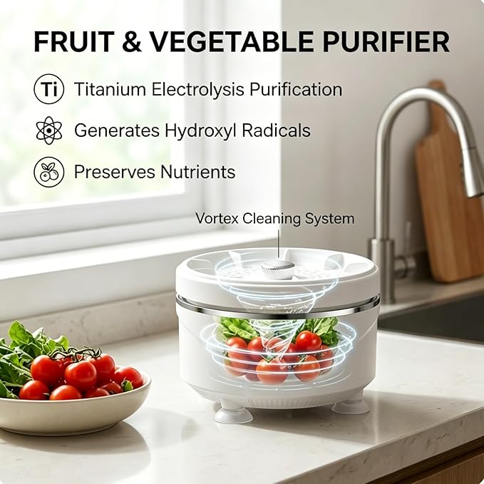 Produce Cleaner Device, Fruit And Vegetable Cleaner,2026 Upgraded Fruit And Vegetable Washing Machine Purifier Clean Produce With Titanium Electrolysis Purification For Home Kitchen (1PCS)