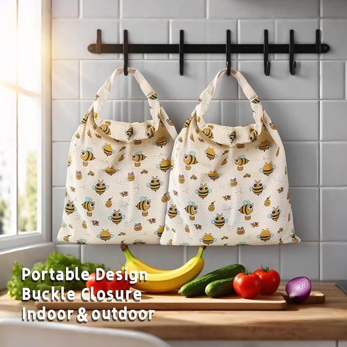 Honeybee Pattern Reusable Beeswax Bread Bags&Coffee Leaf Print Beeswax Wraps for Food