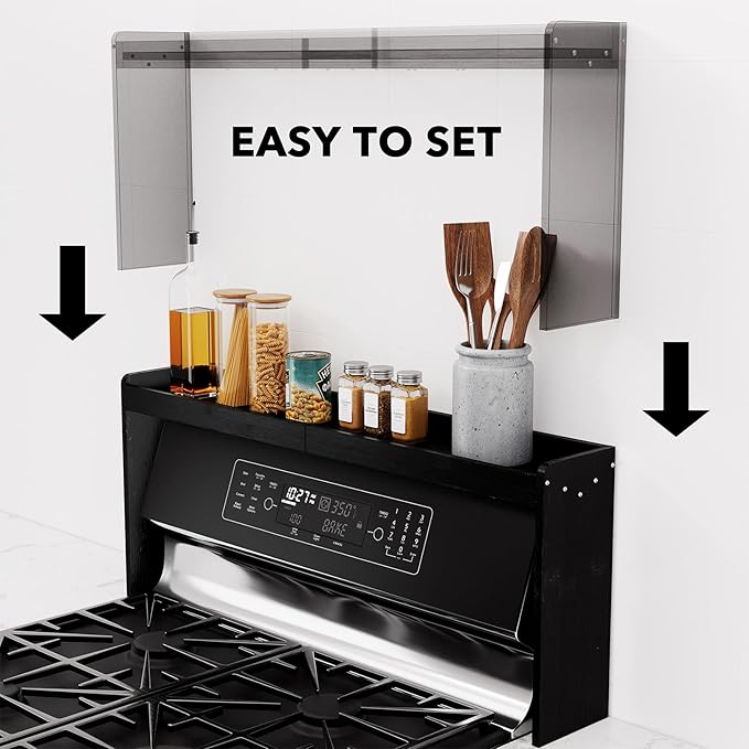 SpaceAid Bamboo Over the Stove Spice Holder Shelf, 31.5" Kitchen Organizer Stove Spice Top Rack, 11.6" Height Countertop Storage, Over Oven Back Sink Organization Shelf, Black