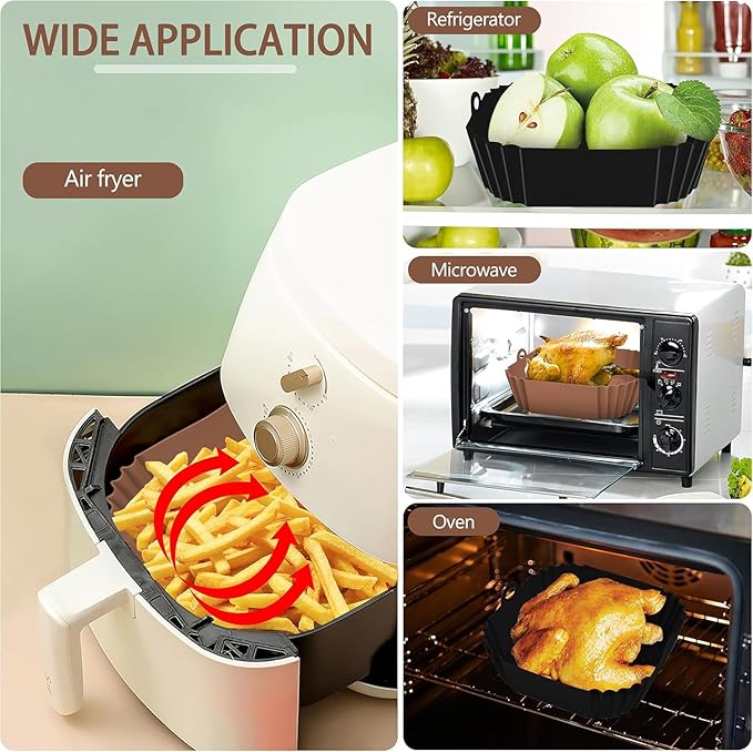 Boribim 2 PCS Square Silicone Air Fryer Liners - 8 Inch Reusable Air Fryer Pot - Air Fryer Accessories - Air Fryer Inserts for 4 to 7 QT Oven Microwave Accessories (Black + Brown)