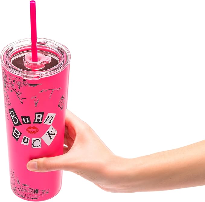 Dragon Glassware x Mean Girls Burn Book Tumbler with Straw & Lid, 24 oz | Vacuum Insulated Stainless Steel Tumbler with Straw & Lid; Double Walled Tumbler; Official Mean Girls Cup