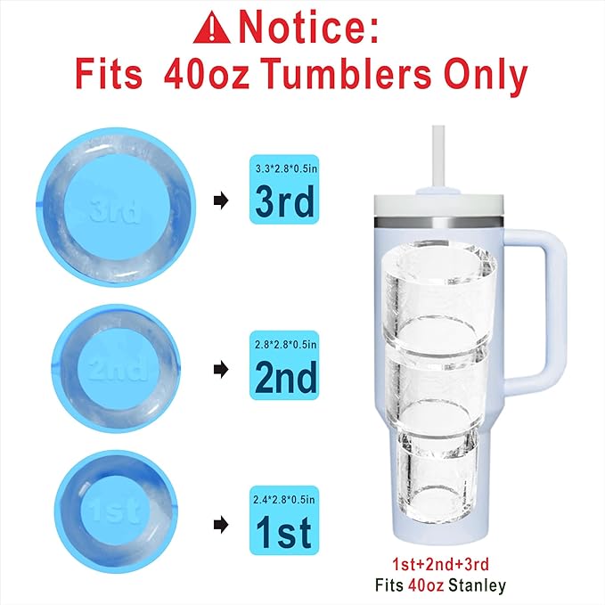 1pc Tumbler Ice Tray for Stanley/Yeti/Simple Modern etc. 40oz Tumblers, Silicone Ice Cube Tray for Tumblers with Bin and Lid, Blue