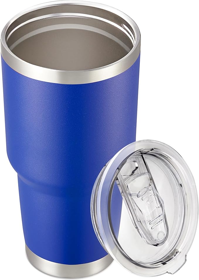 30 oz Tumbler with Lid Stainless Steel Tumblers Vacuum Insulated Cup Reusable Powder Coated Travel Mug Double Wall Leak Proof Portable Cups Keep Cold Drinks for 12 Hours, Blue, 1 Pack