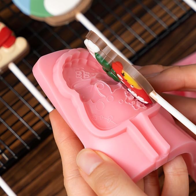 KALAIEN 2 Pack Christmas Lollipop Molds Set, Christmas Silicone Molds Candy Gummy Mold for Chocolate with 100pcs Lollypop Sucker Sticks