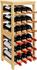 Wine Rack Free Standing Floor, 6-Tier 24 Bottles Display Wine Storage Shelves with Table Top, Easy-Assembly Freestanding Bamboo Wine Racks for Kitchen Dining Room Bar, Natural