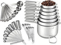 35PCS Stainless Steel Measuring Cups and Spoons Set, 7 Nesting Measuring Cups, Round & Rectangular Spoons with Clear Engraved Markings, 2-Pack Mini Spoon Sets with Leveler for Precise Cooking & Baking