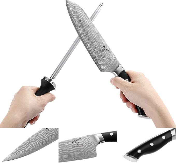 NANFANG BROTHERS 15-Piece Damascus Kitchen Knife Sets with Japanese 67-Layer Damascus Steel, ABS Ergonomic Handle for Chef Knife Set, Ultra Sharp Knife Set with Sharpener, Beechwood Block
