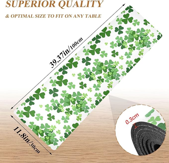 senya St. Patrick's Day Trivet Table Runner 40 Inches Long St. Patrick's Day Lucky Clover Shamrocks Heat Resistant Hot Pad Multi Purpose Mat for for Hot Pots Pans Kitchen Countertops, B01C23045