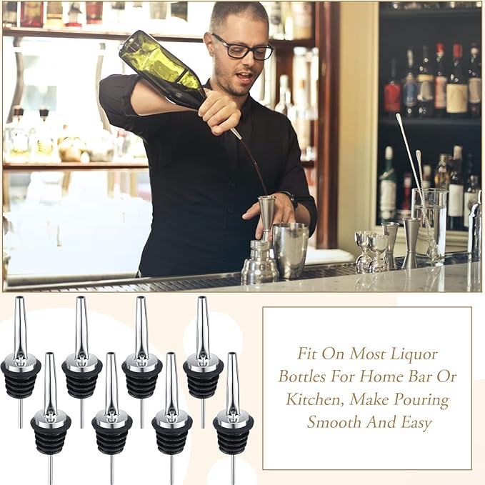 Chengu 72 Pcs Liquor Spout Stainless Steel Bottle Pourers Tapered Liquor Pourers with Rubber Dust Caps Tapered Spouts Set Bar Supplies Vinegar Bottle Dispenser Wine Spout for Alcohol Olive Oil