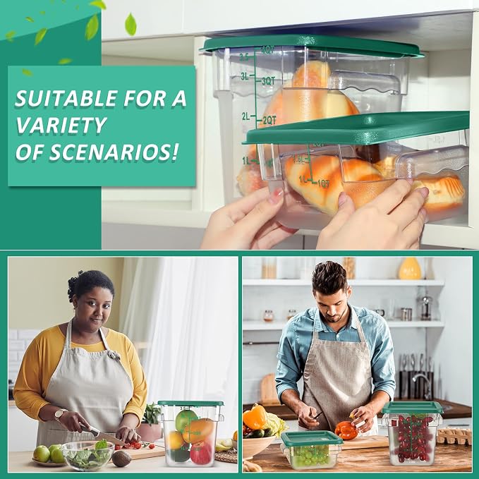 Yungyan 16 Pcs Restaurant Food Storage Containers with Lids Set 2Qt and 4Qt Commercial Restaurant Square Storage Containers Clear Food Cereal Container for Kitchen Freezer (Green Lids)