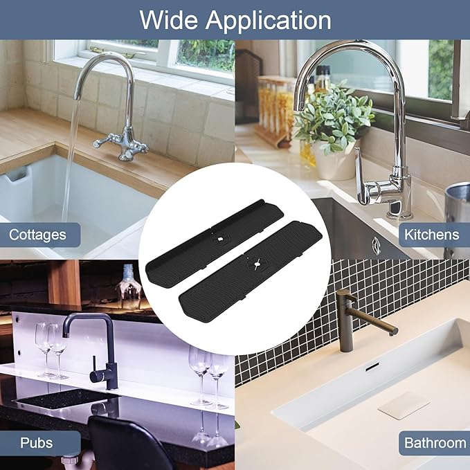 Faucet Guard - 90 Foldable Draining Mat for Kitchen Sink with 2 Drain Ports, Black, 24"*5.66"