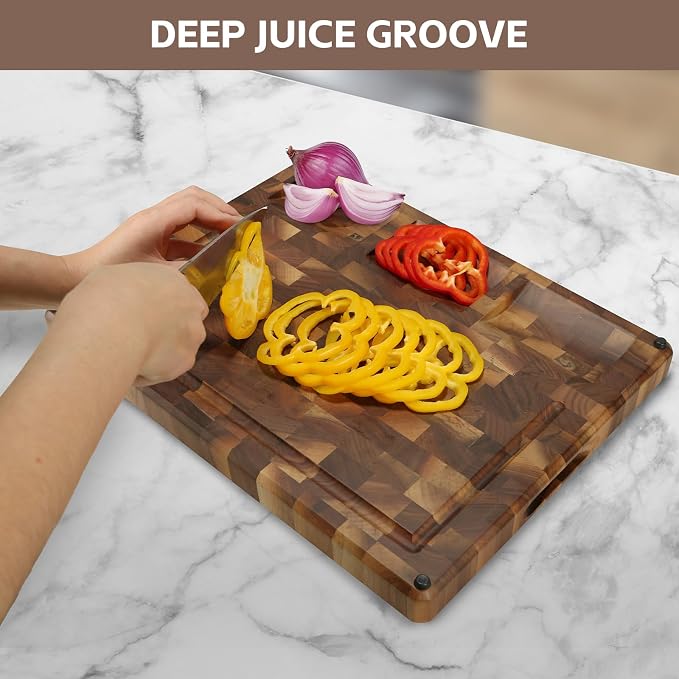 North America Black Walnut Wood Cutting Board, 17x13x1.5 inches, Double-Sided Use Kitchen with Double-Sided Juice Grooves, Handles, and Non-Slip Pads (Gift Box). (17x13x1.5inches)