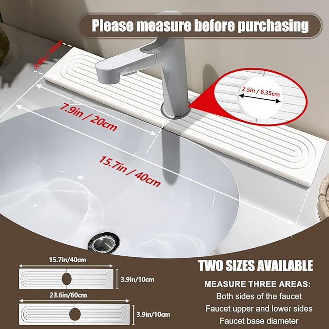 Faucet Mat For Kitchen Sink, 15.7" Diatomite Kitchen Sink Splash Guard, Super Absorbent, Sink Faucet Mat Splash Guard, Faucet Sink Splash Guard For Bathroom Counter (White)