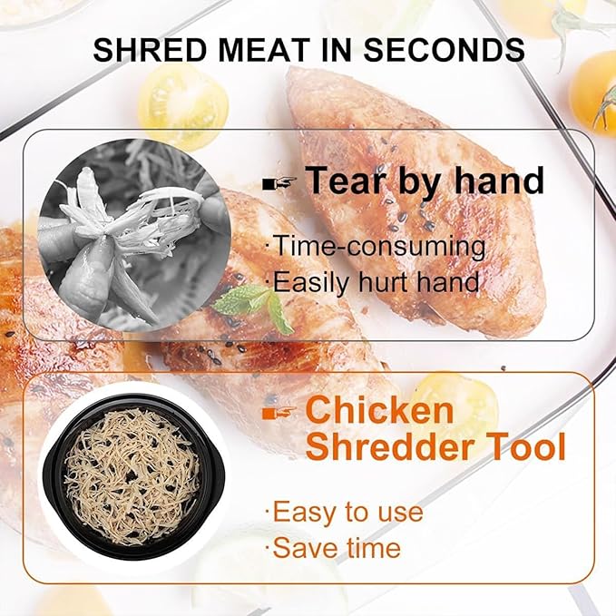 Chicken Shredder ，chicken shredder tool twist，Tool with Anti-Slip Handle chicken shredder tool, Visible Meat Shredder, BPA-Free Lid, Ideal for Pork, Beef, and Chicken. Includes Brush and Fork (red)