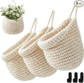 Honeydak Boho Decor Hanging Wall Baskets for Kitchen 3 Pack Teardrop Baskets with Hooks Storage Fruit Onion Vegetable Potato for Home 3 Sizes(White,Barrel,Cotton Rope)