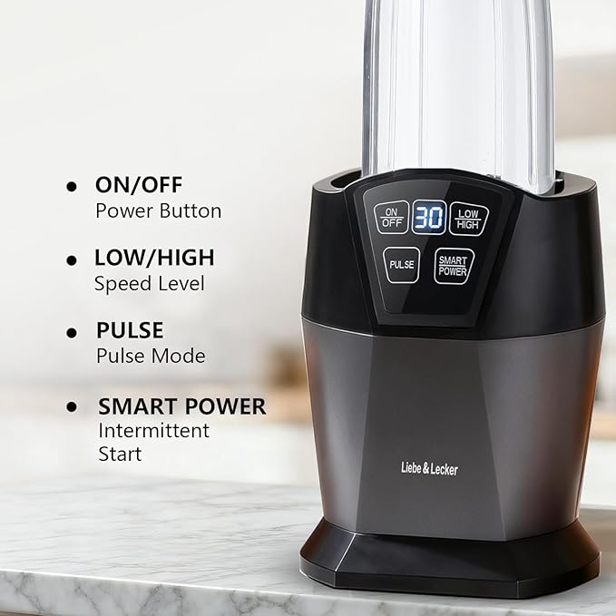Liebe&Lecker Smoothie Blender, 1200 Peak Watts Blender for Smoothies, Blenders with (2) 28-oz To-Go Cups & Solid Lid, Personal Blenders for Shakes and Smoothies, Ice Crushing & Frozen Fruit