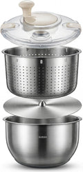 Stainless Steel Salad Spinner & Fruit Washer, 6L Quick-Spin Vegetable Spinner with Drain Lid, Pasta Dryer & 3-Bowl Set, Commercial-Grade Salad Spinner for Kitchen, Easy Clean & Dishwasher Safe