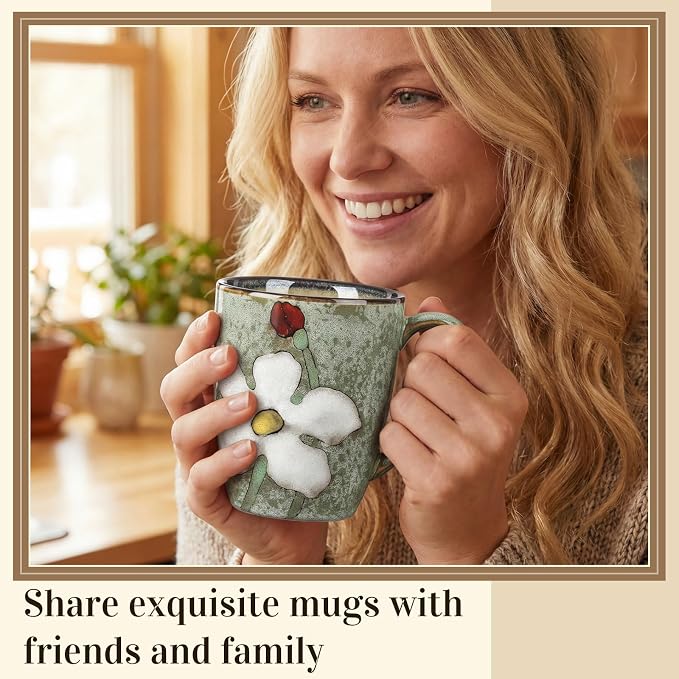 Maxdot 1 Pcs 12oz Ceramic Coffee Mugs Sets Glazing Process Cappuccino Mug Floral Ceramic Tea Cups Idea Gift Set for Women Porcelain Cup for Coffee, Cocoa, Tea, Latte (Retro) (Fresh)