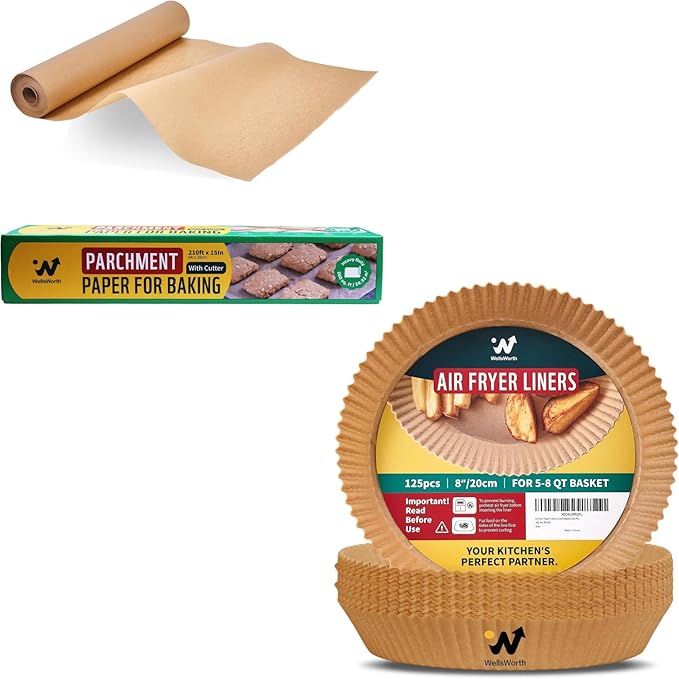 8" Air Fryer Paper Liners Round & Parchment Paper Roll 15 in x 210 ft