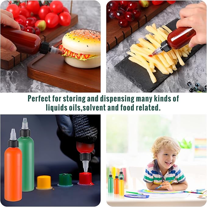 Irenare 100 Pcs 4 oz Plastic Squeeze Bottles Bulk Hair Oil Applicator Bottles Boston Empty Squeeze Condiment Bottle with Twist Top Cap Leak Proof for Liquids Oils Art Crafts Household Kitchen (Clear)