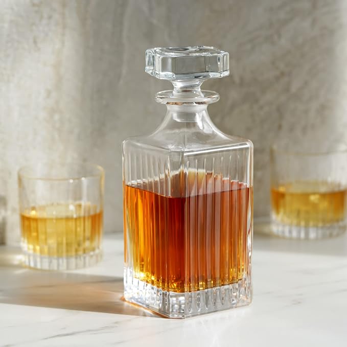 Viski Reserve Milo Whiskey Decanter with Stopper, Stylish Crystal Liquor Decanter for Bourbon, Scotch, Spirits, Wedding Gifts, Man Cave Essentials, Elegant Home Bar Accessories, 28 oz (828 ml)